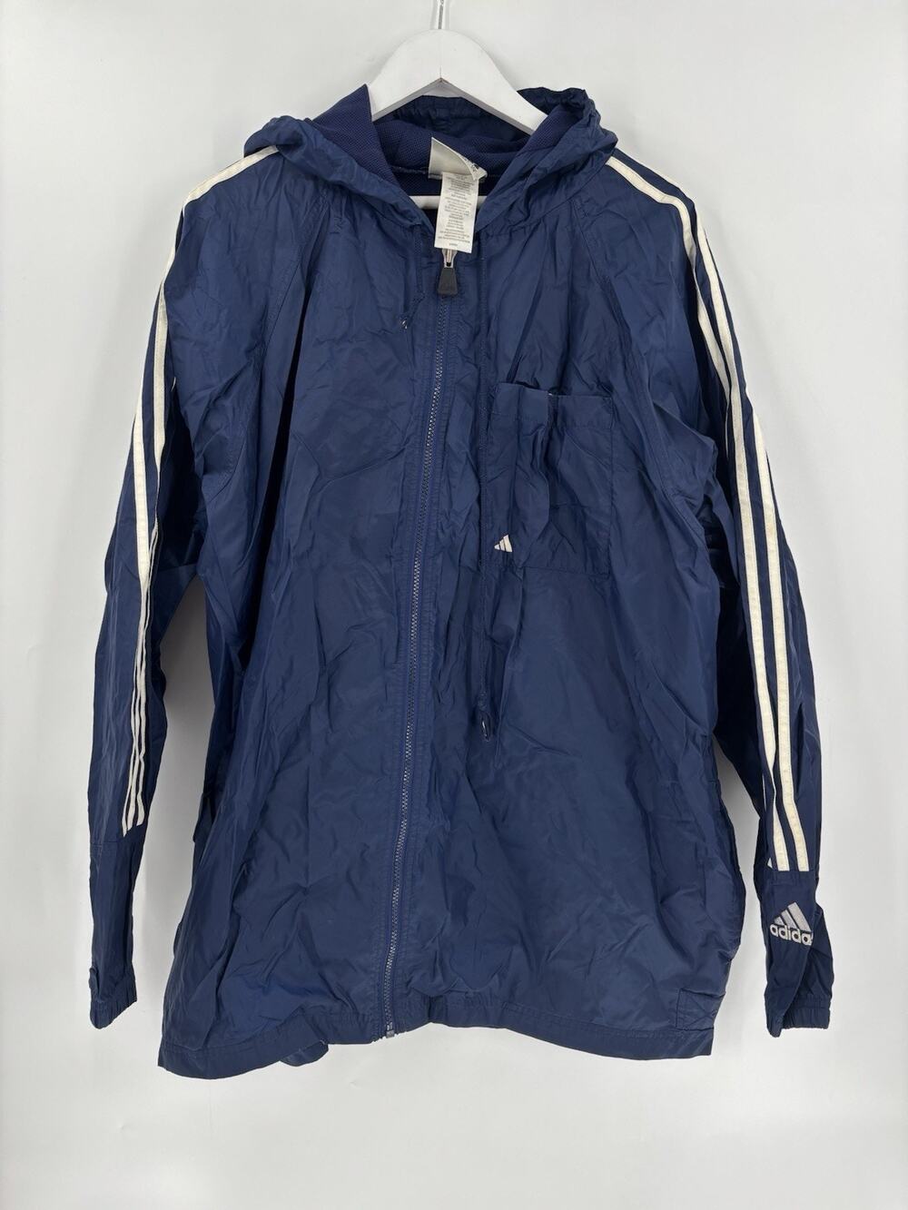 Adidas Y2K Windbreaker Mens XL Blue Vintage Trefoil Logo Full Zip Hooded Rain